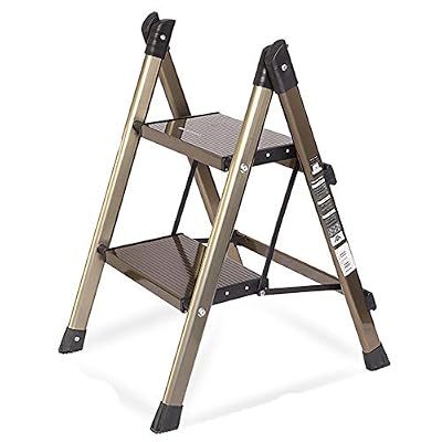 Telesladder 2 Step Ladder?Folding Step Stool with Wide Anti-Slip Pedal Sturdy and Handgrip Multi-Use for Kitchen and Office Portable Step Stool