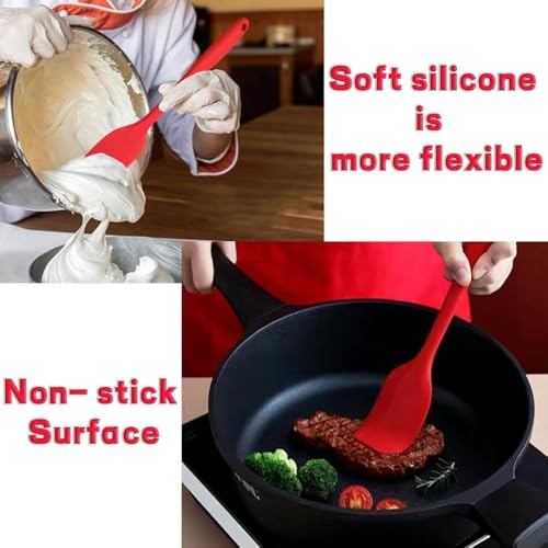 Image of Baskety Silicone Heat-Resistant Non-Stick Spatula Set of 2 - Small 20.5cm, Food-Grade, One-Piece Seamless Design with Steel Core, Perfect for Cooking, Baking & Mixing (Red)