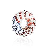 Backyard Expressions Hanging Glass Bird Feeder - Patriotic - Fly Through Bird Feeders for Outside, Mosaic Bird Feeder, Round Shape Wild Birdfeeder