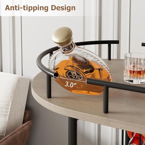 3-Tier Bar Cart on Wheels, Mobile Serving Cart with Wine Rack & Glass Holder, 360° Rotating Design, Lockable Noiseless Casters, 34.2" w x 15.7" d x 37" h (87 x 40 x 94 cm), Grey by IDEALHOUSE - Used condition - Image 4