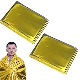 MKEAWWU 2 Stück Rettungsdecke, 210X160Cm, Eine Seite Gold Eine Seite Silber, Rettungsfolie Wärmedecke Erste Hilfe Notfalldecke