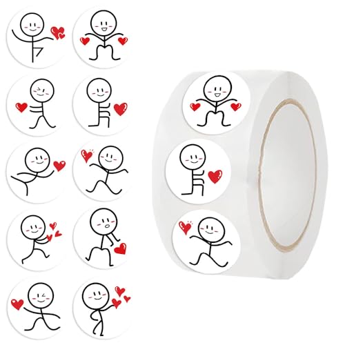 500 pcs Heart-Shaped Stickers in a roll, Featuring Character Silhouettes, Waterproof and Strong Adhesive Properties, Easy to Tear and Stick, for Children, Teenagers, and Adult Couples (Heart)