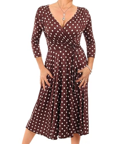 Blue Banana Women's Printed V Neck Fit & Flare Knee Length Dress - Brown Spot Size 18