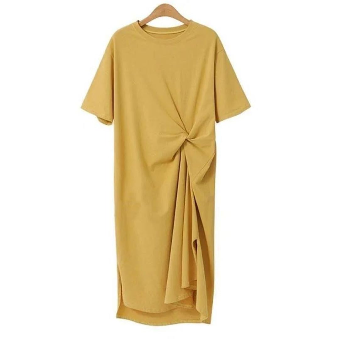 Vestido Mujer Vestido Camisa Vestido Midi Mujeres Estilo Ropa Side Dividida Mujeres Vestido De Manga Corta