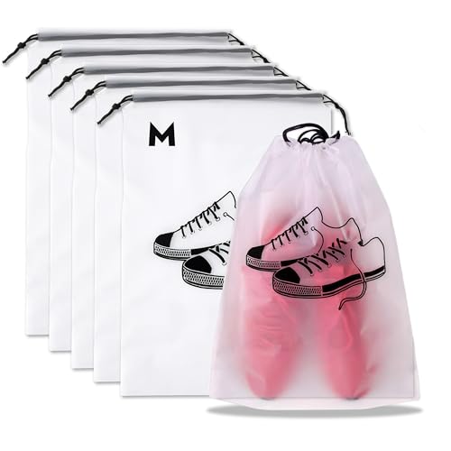 Lammcou Bolsa para Zapatos Impermeable, Fundas Transparentes de Almacenamiento con Cordón de Cierre, Bolsa con Cordón para Viaje y Maleta (Grande, Mediano), Shoe Bag for Travel (5, Black, M)