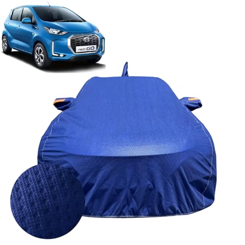 Image of Car Cover for Datsun Redi Go (2016-2022) |100% Waterproof Cover with Antenna & Reflective Mirror Pockets | Dustproof, Scratchproof, Heatproof Redi-Go Car Cover |Soft Cotton Lining| Blue