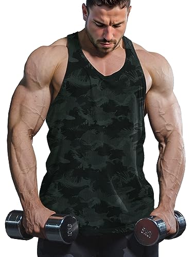 Lehmanlin Sportstringer voor heren, tanktop, bodybuilding, workout tank tops voor de sportschool, dagelijkse training, casual T-shirts, sneldrogend, zwart, L