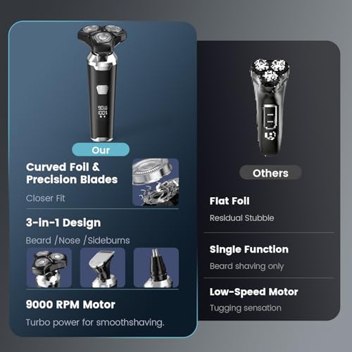 Image of Electric Razor for Men: Wet /Dry Electric Shavers for Men - 𝐔𝐩𝐠𝐫𝐚𝐝𝐞𝐝 𝐂𝐮𝐫𝐯𝐞𝐝 𝐒𝐡𝐚𝐯𝐢𝐧𝐠 𝐅𝐨𝐢𝐥, Low Noise High-Torque Motor, 𝟑-𝐢𝐧-𝟏 Cordless Shaver for Beard /Nose /Sideburns