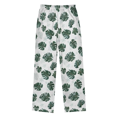 Pajama Pants Lounge Sleep PJ Bottoms Sleepwear Elastic Waist Drawstring S Monstera Leaf2