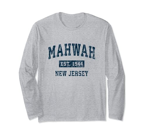 Mahwah New Jersey NJ Vintage Sport Design Navy Stampa Maglia a Manica