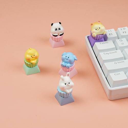 5 PCS Cute Keycaps for Cherry MX Keyboards - Multicolor Animal OEM Profile ESC Key Replacement, Mechanical Keyboard Decoration for Women