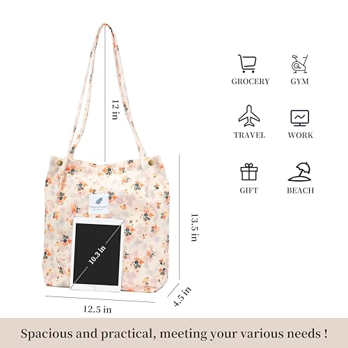 Image of TOPASION Cute Corduroy Tote Bag Canvas Shoulder Handbags for Women Travel Shopping