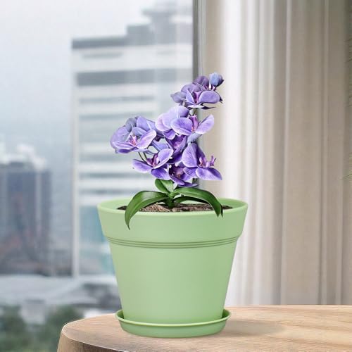 Homeuouz 6 Packs Blumentopf mit Untersetzer, 15.2cm Pflanzentopf, Plastik Übertopf mit Mehrere Ablauflöchern, Hydrokultur Topf… – Ansicht 6
