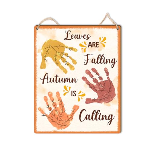 Image of DIY Leaves are Falling Autumn is Calling Handprint Sign, Baby First Fall Keepsake Gifts from Newborn Babies Kids Toddlers for New Mom Dad, Footprint Wall Hanging Decor, Art Craft School Activities