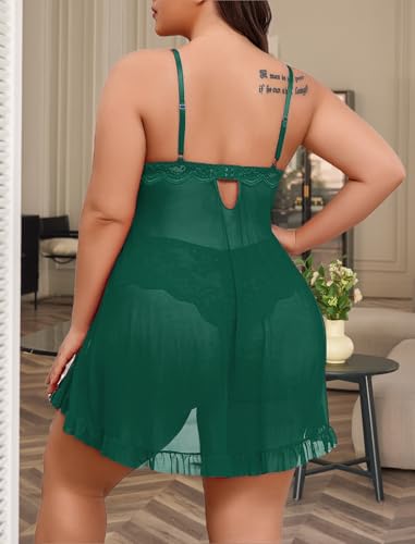 Image of Avidlove Plus Size Lingerie for Women Sexy Lingerie Dress Lace Babydoll Lingerie V-Neck Open Front Strap Nightdress