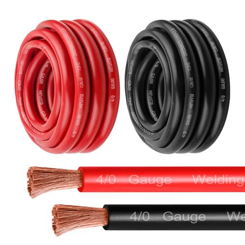 MOOKEERF 4/0 Gauge Battery Cable - 3FT Red + 3FT Black 4/0 AWG Welding Cable Flexible Stranded Oxygen-Free Pure Copper Wire for Automotive Battery Inverter Solar Marine and Generator