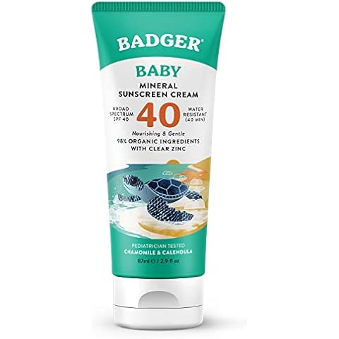 Badger Baby Mineral Sunscreen Cream SPF 40, Organic Toddler Sunscreen with Zinc Oxide, Broad Spectrum, Reef Safe, Water Resistant, Pediatrician Tested Baby Sunblock for Sensitive Skin, 2.9 fl oz Cover