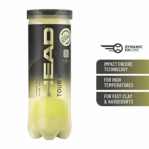 Image of HEAD Tour XT Tennis Balls | for Professional Tournaments | Superior Touch | Optimized Control | Extended Longevity | Recommended for Hot Temperatures & Fast Clay & Hard Courts | 12 Balls (4 Cans)