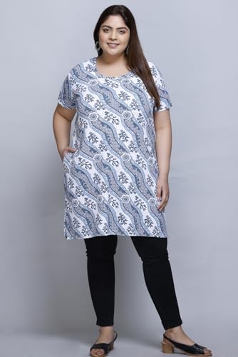 Image of RYSH Women's All-Over Printed Cotton Plus Size Longline T-Shirt with Pockets