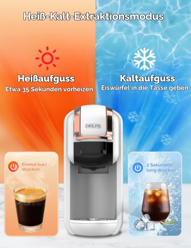 CAFELFFE 4-in-1-Kapsel kaffeemaschine MK603, Heiß-/Kaltbrüh, 19 Bar, für Nec* Original-, DG*-, ESE-Pads und Kaffeepulver, Erp2-Energiesparmodell, 0,6-l-Wassertank, geeignet für die Familie, weiß – Bild 3