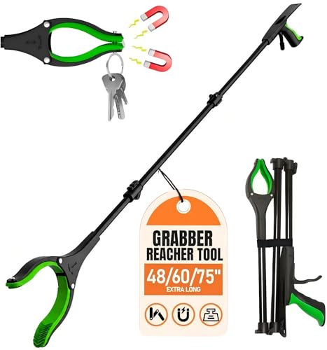 Extra Long Grabber Reacher Tool 60 Aluminum Foldable Reacher Grabber Dual Magnetic Tip Pickup Grabber Trash Picker Strong Grip Aid for Upper Shelves Elderly Surgery Recovery Must Have