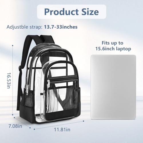 Clear Backpack, Clear Bookbag Large Casual Backpacks Heavy Duty PVC Transparent Backpacks with Multi-pockets See Through Backpack for School College Concert Work Travel, Black3