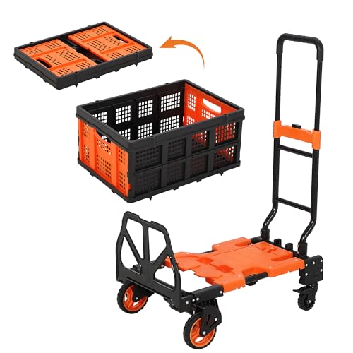 Carretilla plegable 2 en 1 con cesta y 4 ruedas 330 lb miniatura 3