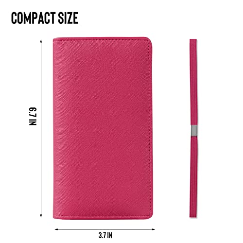 Image of LOLOMLO Checkbook Cover for Duplicate Checks, Stripes Criss Cross Embossed PU Leather Check Book Holder for Top Side Tear Register, RFID Blocking Wallet with Elastic Strap & Pen Slot, Hot Pink