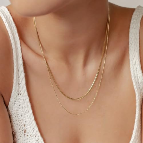 CONRAN KREMIX Waterproof Gold Necklace Layered Necklaces for Women Non Tarnish,18k Gold Plated Stainless Steel Dainty Stack Thin Chain Necklace Set for Women Gifts Jewelry