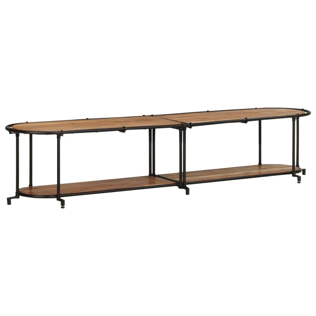 Scaffale per TV, 200 x 42 x 40 cm, in legno di acacia massiccio e ferro, con gestione dei cavi, spazio per TV, HiFi, CD, DVD e giochi, per soggiorno e camera da letto