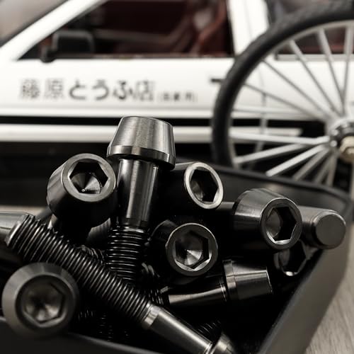 Image of RISON Titanium Bolts Ti Bolt M5*0.8 * 12 Hex Tapered Socket Head 5Pcs Black Titanium Hex Tapered Head Bolt Screw for Bike stem