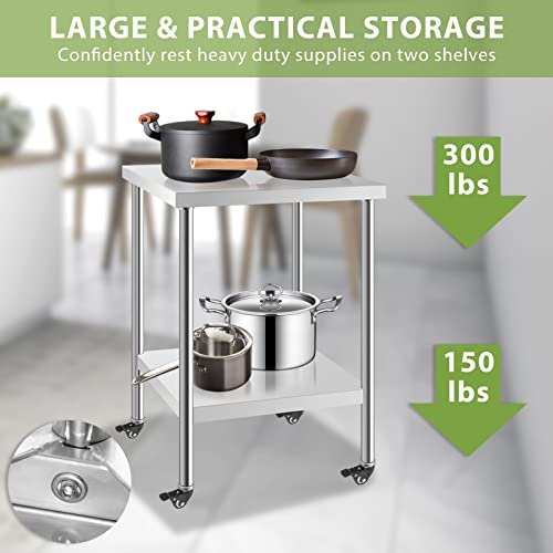Hxcfyp Stainless Steel Table For Prep & Work With Caster 24 X 18 Inches, Nsf Metal Commercial Kitchen Table With Under Shelf And Adjustable Table Foot For Restaurant, Home And Hotel #TOP7