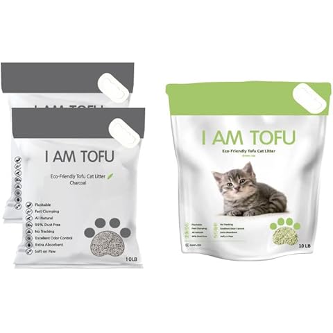 I AM TOFU - Tofu Cat Litter, Natural Flushable Extra Clumping Pellet Litter, 10LB x 3 (Charcoal 2 & Green Tea 1) Cover