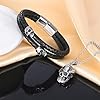 INFINIONLY Mens Boys Stainless Steel Necklace and Bracelet Jewellery Sets Fashion Skull Pendant Creative Double-Layer Leather Braided Skull Bracelet for Teenagers #3