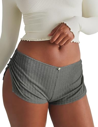 Image of FaroDor Cute Micro Pajamas Shorts for Women Low Rise Side Slit Ruched Lounge Shorts Pj Bottoms