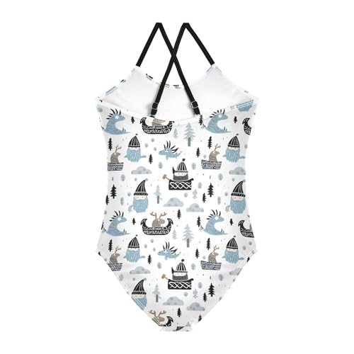 Girl 1-Piecing Swimsuits Bathing Suits for Girls Toddler Girl Swim Suit Beach Girls' Swimwear Little Vikings Trendy Scandinavian32
