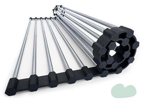 My Pulse® Escurreplatos sobre Fregadero Plegable, Escurreplatos Acero Inoxidable y Silicona (47x35), Escurridor de Platos para Fregadero Enrollable, Escurre Platos, Escurridor platos, Dish Drying Rack