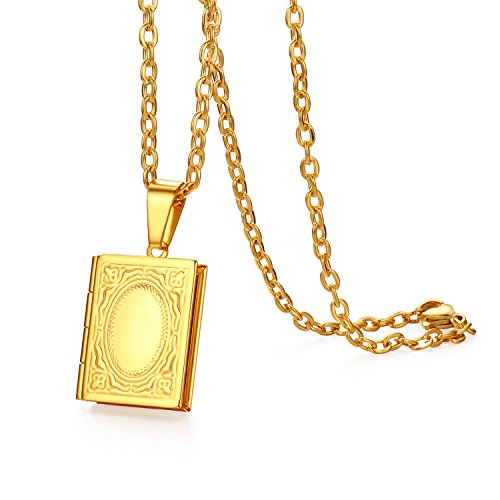 JewelryWe - Colgante para mujer y niña, clásico, marco de fotos, grabado, cadena de 45 cm, acero inoxidable, fantasía, con bolsa de regalo, acero inoxidable, Acero inoxidable