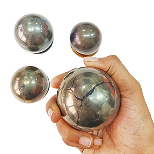 Image of Shubhanjali Healing Crystal Stone Sphere Vastu Natural Pyrite Crystal Sphere Ball Crystal Pyrite Stone Sphere for Home Decor Showpieces Table Decor Meditation 500-550 Gm