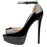 MERUMOTE Women's Peep Toe Platforms High Heels Dress Party Pumps 6 inch Heels Black Pearl 8US