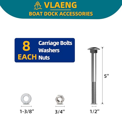 Image of 7 /16 inch x 5 inch (8 pcs) Galvanized Carriage Bolt Kit, Includes 7 /16 inch M12 Nuts and 7 /16 inch M12 Flat Washers, Hot Dip Galvanized Q235 Steel for Exterior Use, Ideal for Dock Maintenance
