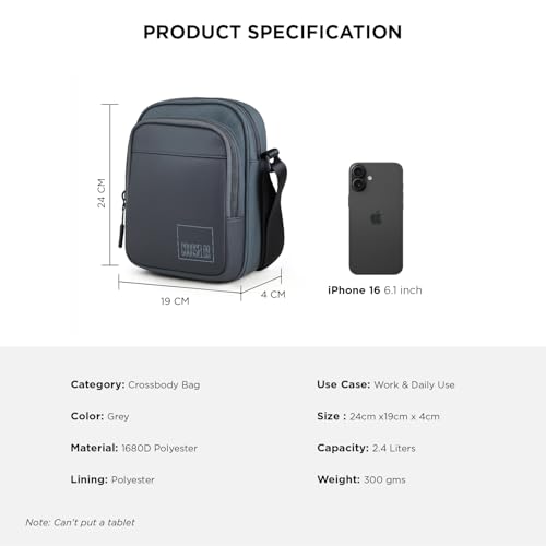 Image of COUNSELOR Sling Bag for Men and Women, Polyester Crossbody Bag, Adjustable Strap, Zipper Closure, Multiple Compartments, Lightweight Stylish Mini Side Bag for Daily Use, Travel & Commute LUNO