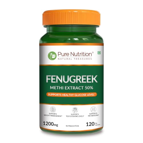 Image of Pure Nutrition Fenugreek 1200mg, Methi Extract 50% Saponins, 120 Veg Capsules, Herbal Supplement for Men and Women, Supports Metabolism and Weight Management