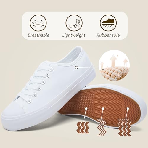 Uoidru White Tennis Canvas Shoes for Women Black Canvas Sneakers Womens Fashion Sneakers Classic Lace Up Walking Shoes2