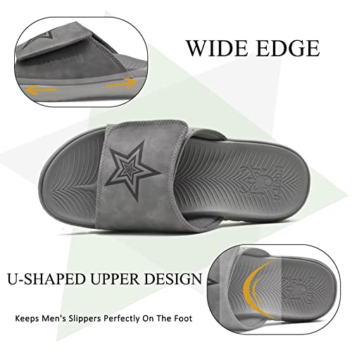 Kuailu Mens Slides Soft Cushion Sport Sandals With Plantar Fasciitis Arch Support Adjustable Open Toe Summer Slippers Slip On Indoor Outdoor Sandalias Para Hombres, Grey Size 8 #TOP3