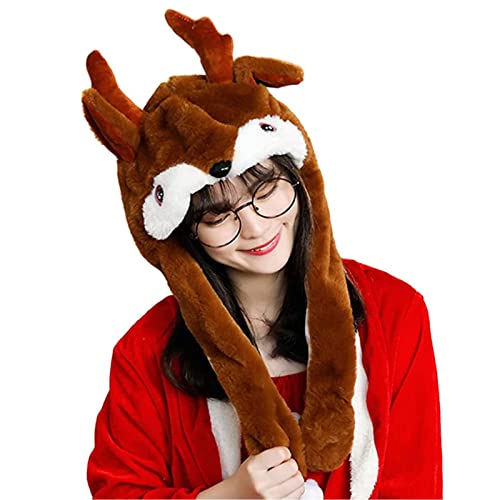 Ahn Qiraj Christmas Hat Cute Elk Hat with Beating Ears, Wapiti Plush Hats, Party Dress Up Hats, Festival Hats, Game Hat (Wapiti) White