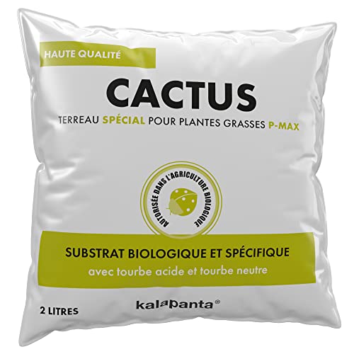 Kalapanta Terreau Cactus, Plantes Grasses, Succulentes et Cactées, 2L - 100% Naturel et Biologique, Parfait pour Les Plantes succulentes et Les Cactus d'intérieur et d'extérieur