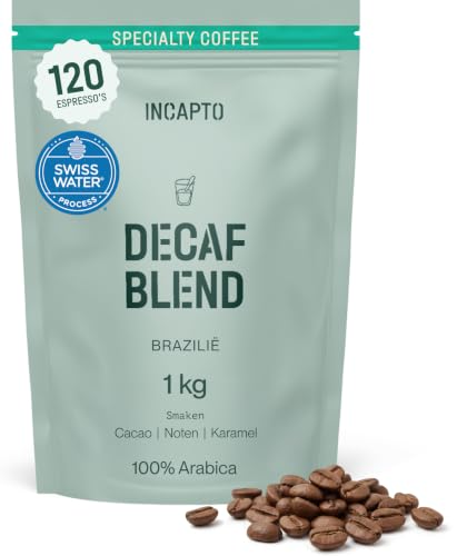 Incapto Cafeïnevrije Koffiebonen | Blend van 100% Arabica koffie uit Brazilië | Natuurlijk Decafeïneringsproces | Swiss Water Decaf Coffee, 1kg