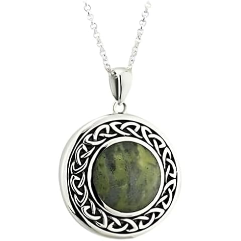 Biddy Murphy 925 Sterling Silver Celtic Weave Connemara Marble Pendant Necklace for Women, Black Patina Detail, 7/8", 18" Inch, Traditional Irish Jewelry, Imported from Ireland Cover