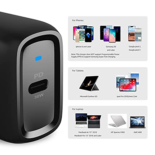 Image of Amazon Basics 30W One-Port Foldable GaN USB-C Wall Charger with Power Delivery PD for Tablets & Phones (iPhone 16 /15 /14 /13 /12 /11 /X, iPad, Samsung, and More), Compact Travel Charger, Non-PPS, Black
